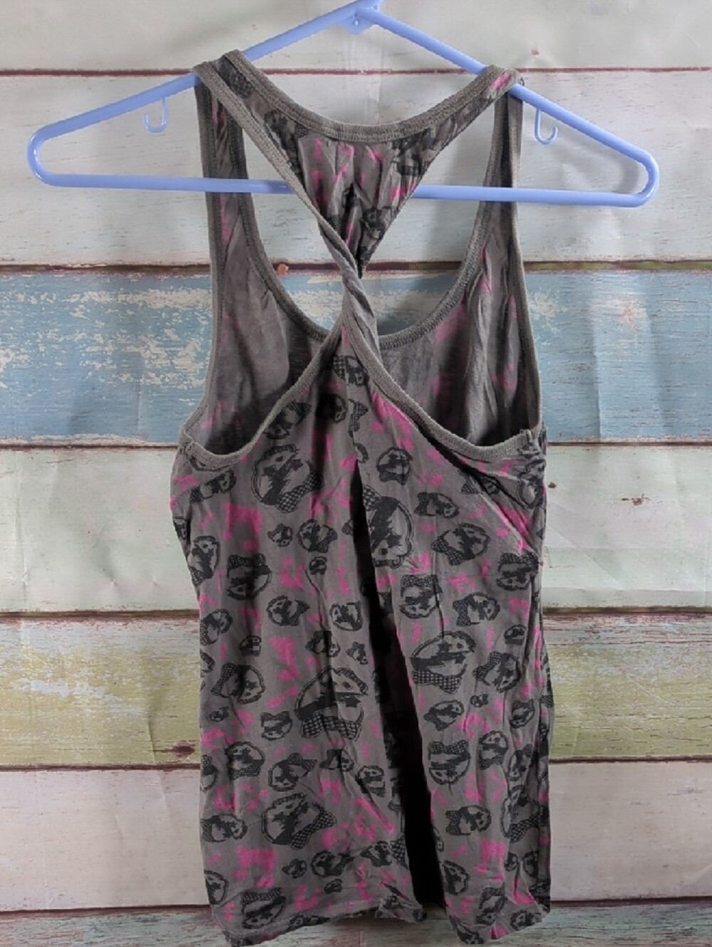 Abbey Dawn Skull Print Racerback Tank Top in Gray and Pink - Picture 3 of 4
